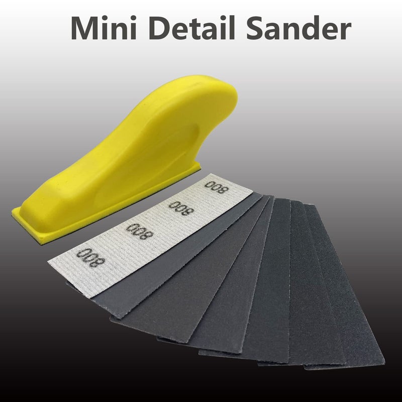 AutKerige Micro Detail Sander with 70PCS Sandpaper-Grit 180 240 320 400 600 800 1000, 3.5   x 1    Mini Sander Kit with Hook and Loop Sanding Strips for Craft, Wood and Small Space Polish Sanding Works - Image 4